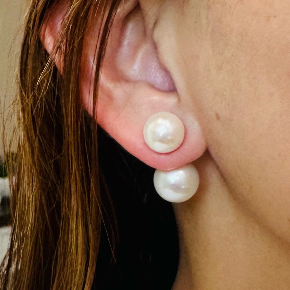 Authentic edison Pearl double  Stud Earrings in silver 925 settings
